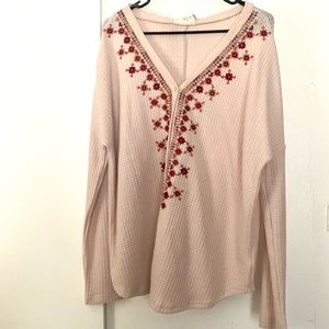 Entro Embroidered Floral Thermal Button Down-NWT